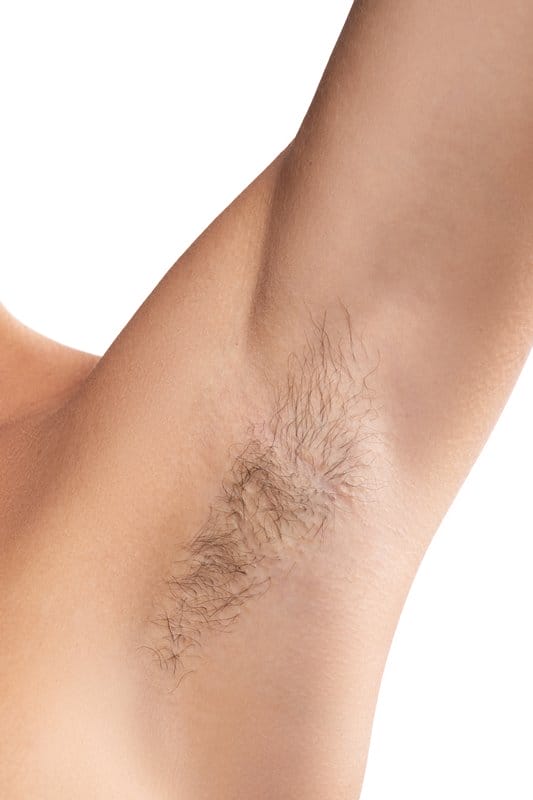 Closeup of hairy female armpit